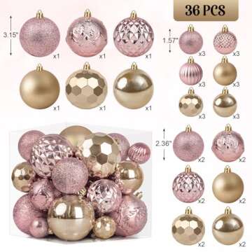 36PCS Christmas Ball Ornaments Shatterproof Champagne Rose Gold Christmas Ornaments Bulk Plastic Han...