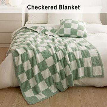 Cozy Sage Green Throw Blanket - All Seasons Checkerboard Plaid