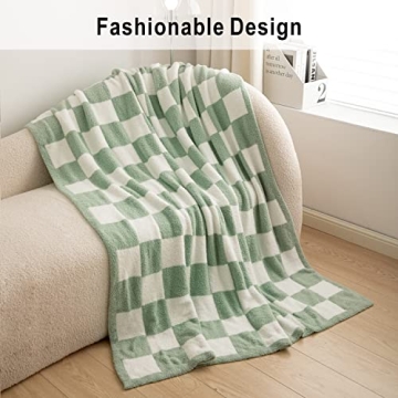 Cozy Sage Green Throw Blanket - All Seasons Checkerboard Plaid
