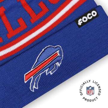 FOCO Buffalo Bills NFL Logo Stripe Pom Beanie Hat, Team Color