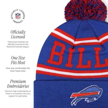 FOCO Buffalo Bills NFL Logo Stripe Pom Beanie Hat, Team Color