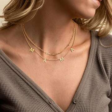 Gold Mama Necklaces for Women - 18K Gold Plated Mom Pendant Dainty layered Necklace Choker,Chain Let...