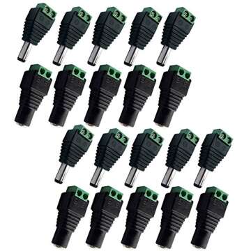 CENTROPOWER 10 Pairs 12V 5A DC Power Plug Connector 5.5mm x 2.1mm, (10 x Male and 10 x Female) Power Jack for Led Strip CCTV Security Camera Cable Wire Ends Barrel Adapter