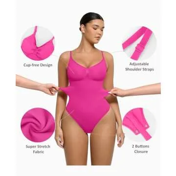 FeelinGirl Plus Size Shapewear Tummy Control Bodysuit for Women Sculpting Body Shaper Body Suits Thongs Pink 5XL-6XL