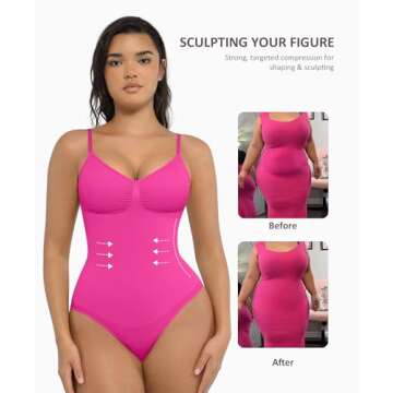 FeelinGirl Plus Size Shapewear Tummy Control Bodysuit for Women Sculpting Body Shaper Body Suits Thongs Pink 5XL-6XL