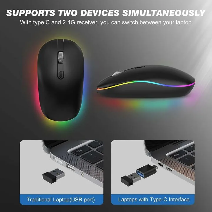 Wireless LED Mouse with Type-CCharging & Adjustable DPI