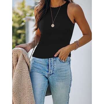 KEEPBEAUTY Womens Halter Tops Summer Sleeveless Shirts Sexy High Neck Fitted Tops Racer Back Tank To...