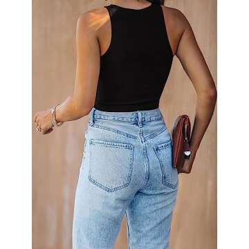 KEEPBEAUTY Womens Halter Tops Summer Sleeveless Shirts Sexy High Neck Fitted Tops Racer Back Tank Tops Blouses Black S