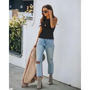 KEEPBEAUTY Womens Halter Tops Summer Sleeveless Shirts Sexy High Neck Fitted Tops Racer Back Tank Tops Blouses Black S