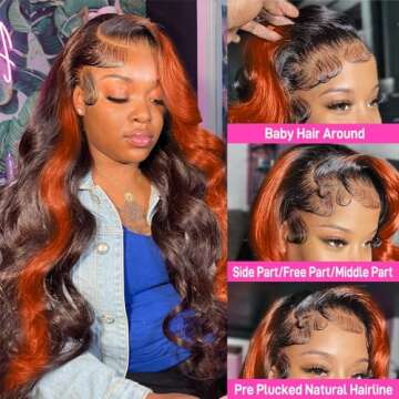 13x6 Lace Front Wigs Human Hair Pre Plucked 200% Density 13x9 HD Body Wave Lace Front Wig For Women Ginger Colored Wig Human Hair Highlight Ombre Lace Front Wig Human Hair Glueless Wigs Human Hair