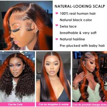 13x6 Lace Front Wigs Human Hair Pre Plucked 200% Density 13x9 HD Body Wave Lace Front Wig For Women Ginger Colored Wig Human Hair Highlight Ombre Lace Front Wig Human Hair Glueless Wigs Human Hair