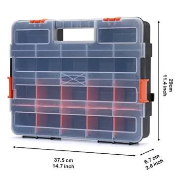 AIRTOON Tool Box Organizer Interlocking Black Small Parts Organizer for Fasteners and Crafts w/Removable Dividers (2 Piece Pack)