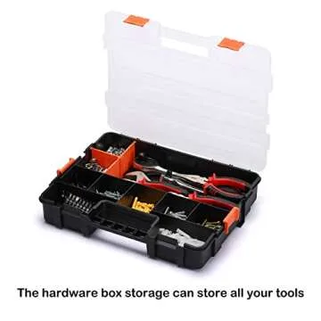 AIRTOON Tool Box Organizer Interlocking Black Small Parts Organizer for Fasteners and Crafts w/Removable Dividers (2 Piece Pack)