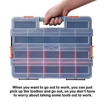 AIRTOON Tool Box Organizer Interlocking Black Small Parts Organizer for Fasteners and Crafts w/Removable Dividers (2 Piece Pack)