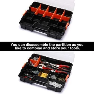 AIRTOON Tool Box Organizer Interlocking Black Small Parts Organizer for Fasteners and Crafts w/Removable Dividers (2 Piece Pack)