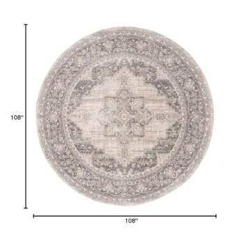 SAFAVIEH Brentwood Collection Area Rug - 9' Round, Cream & Grey, Medallion Distressed Design, Non-Sh...