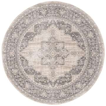 SAFAVIEH Brentwood Collection Area Rug - 9' Round, Cream & Grey, Medallion Distressed Design, Non-Shedding & Easy Care, Ideal for High Traffic Areas in Living Room, Bedroom (BNT865B)