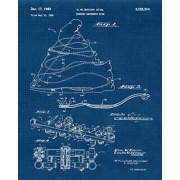 Vintage Amusement Park Rides Patent Prints, 6 (8x10) Unframed Photos, Wall Art Decor Gifts for Home Office Work Garage Man Cave Shop School Student Teacher Coach Disney Engineer Builder Movies Fans