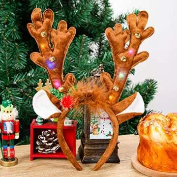 MCPINKY Light Up Reindeer Antlers Headband for Festivity