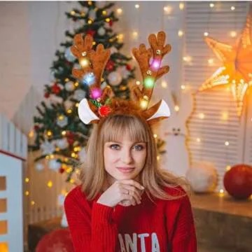 MCPINKY Light Up Reindeer Antlers Headband for Festivity