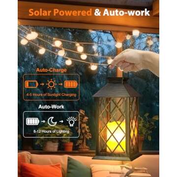 Otdair Solar Lanterns Outdoor Waterproof, 2 Pack 14" Solar Lantern with Glass Retro LED Flickering F...