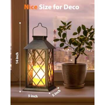 Otdair Solar Lanterns Outdoor Waterproof, 2 Pack 14" Solar Lantern with Glass Retro LED Flickering Flameless Candle,Lanterns Decorative Outdoor for Gift, Yard, Garden, Patio, Balcony,Porch, Party