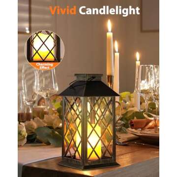 Otdair Solar Lanterns Outdoor Waterproof, 2 Pack 14" Solar Lantern with Glass Retro LED Flickering Flameless Candle,Lanterns Decorative Outdoor for Gift, Yard, Garden, Patio, Balcony,Porch, Party