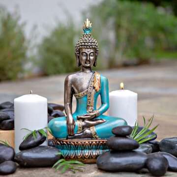 25DOL Buddha Statues for Home. 12.5" Buddha Statue (The Moment of Enlightenment). Collectibles and Figurines, Meditation Decor, Spiritual Living Room Decor, Yoga Zen Decor, Hindu and East Asian Décor