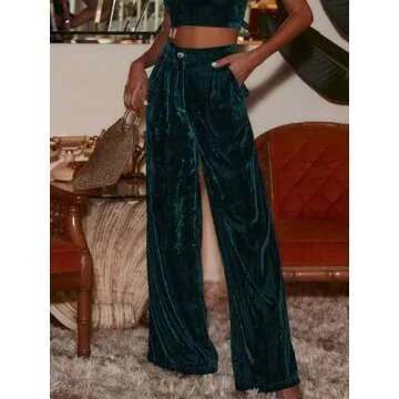 FAIABLE Velvet Pants for Women High Waisted Wide Leg Palazzo Pants Causal Outfits Long Flowy Trouser...