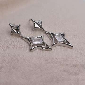 Elegant Sonateomber Silver Star Drop Earrings for Women