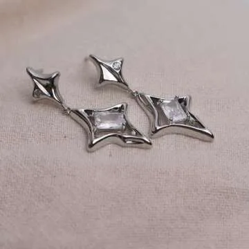 Elegant Sonateomber Silver Star Drop Earrings for Women