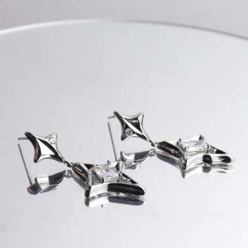 Elegant Sonateomber Silver Star Drop Earrings for Women