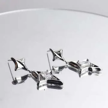 Elegant Sonateomber Silver Star Drop Earrings for Women
