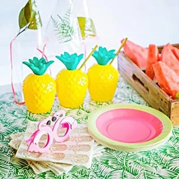 12PCS Pineapple Cups with Flower Straws for Parties