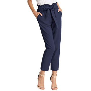 GRACE KARIN Women's Slim Casual Cropped Paper Bag Waist Pants