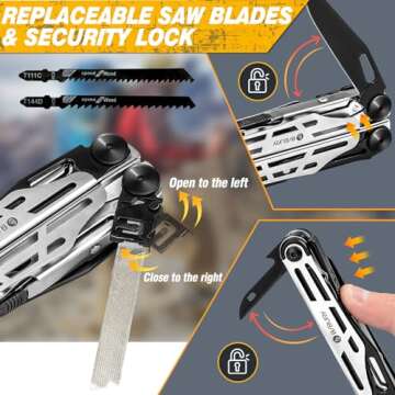 BIBURY Multitool Pliers, Stainless Steel 31-in-1 Multi Tool Pliers with Replaceable Wire Cutters and Saw, Foldable Multitools with Scissors and Screwdriver, Ideal for Camping, Survival, Repair
