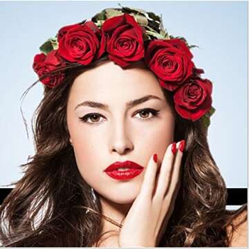 Floral Fall Rose Flower Crown Garland Festival Wedding Hair Wreaths Headbands F-32 (Red)