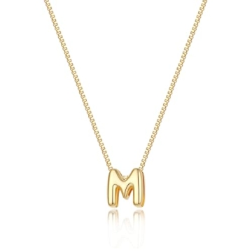 Lisitine Bubble Initial Necklaces Dainty Gold Letter Necklace 14K Gold Plated Cute Name Choker Neckl...