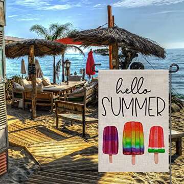 Hello Summer Ice Cream Garden Flag Burlap 12x18 Inch Double Sided, Seasonal Sign Outdoor Decor Yard ...