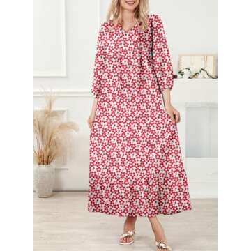 Dokotoo V Neck Plus Size Dress for Women Tie Back Sexy Dresses Lantern Sleeve Long Dress Flowy Sprin...