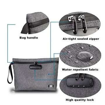Free Boy Smell Proof Bags 11.8"X8.6"Durable Odor Proof Stash Bag with Combination Lock for Your Accessories（Does not Include Accessories）