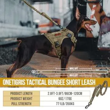 OneTigris Tactical Bungee Dog Training Leash with Dual Control Handles in Tan
