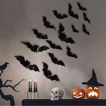 128pcs 3D Bats Stickers, Halloween Party Supplies Waterproof Scary Bats Wall Decals DIY Home Window ...