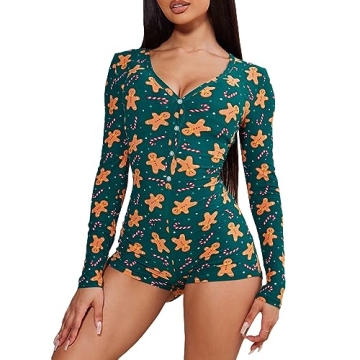 RUEWEY Women Christmas Pajamas Romper Bodycon Jumpsuit for Festive Comfort
