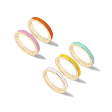 5 Pcs Simple Colorful Bands Stacking Rings Set Gold Joint Midi Multiple Finger Rings Boho Enamel Knu...