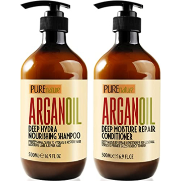Argan Oil Shampoo and Conditioner Set - Sulfate Free Moroccan Care with Keratin - For Curly, Straigh...