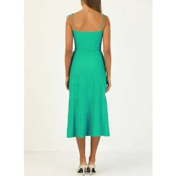ARTFREE Womens Ribbed Knit Summer Maxi Dresses Tie Straps Square Neck Party Long Dress Green XL