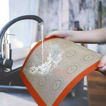 Silicone Macaron Baking Mat Set of 2 Half Sheet Non Stick Reusable Silicone Pastry Baking Mat for Bake Pans & Rolling - Macaron/Pastry/Cookie/Bun/Bread Making Counter Mat, Dough Rolling Mat