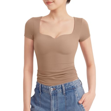 PUMIEY Women's Trendy Short Sleeve Sweetheart Neck Top for Summer