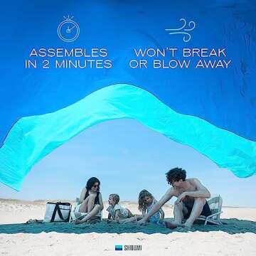 Shibumi Shade Mini®, World's Best Beach Shade with Quiet Canopy, The Original Wind-Powered® Beach Canopy, Provides 75 Sq. Ft. of Shade up to 8ppl, Sets up in 2 Min, Wind Assist Included